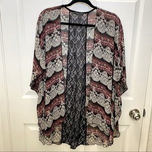 Burgundy Black Lace Summer Kimono Beach Coverup